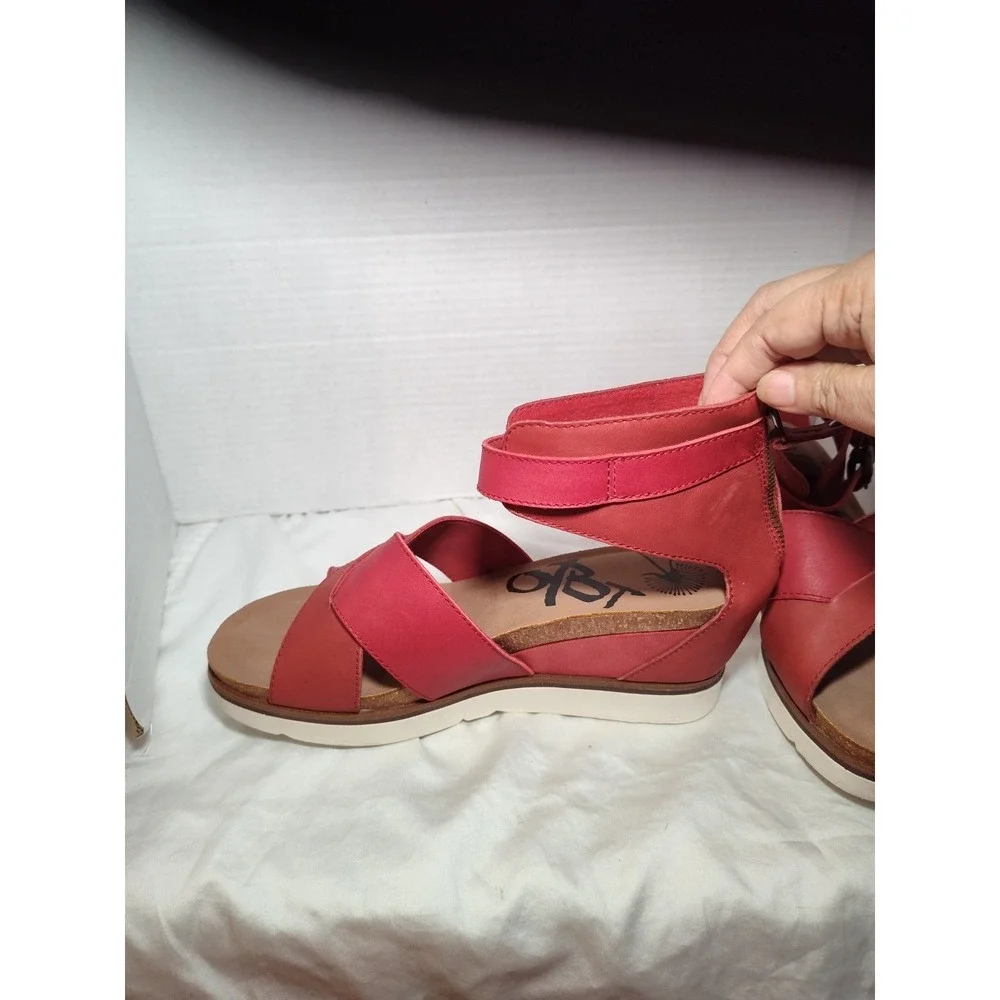 OTBT Teamwork Ankle Leather Wedge Sandals Size‎ 10 Platform Shoes Cork Red